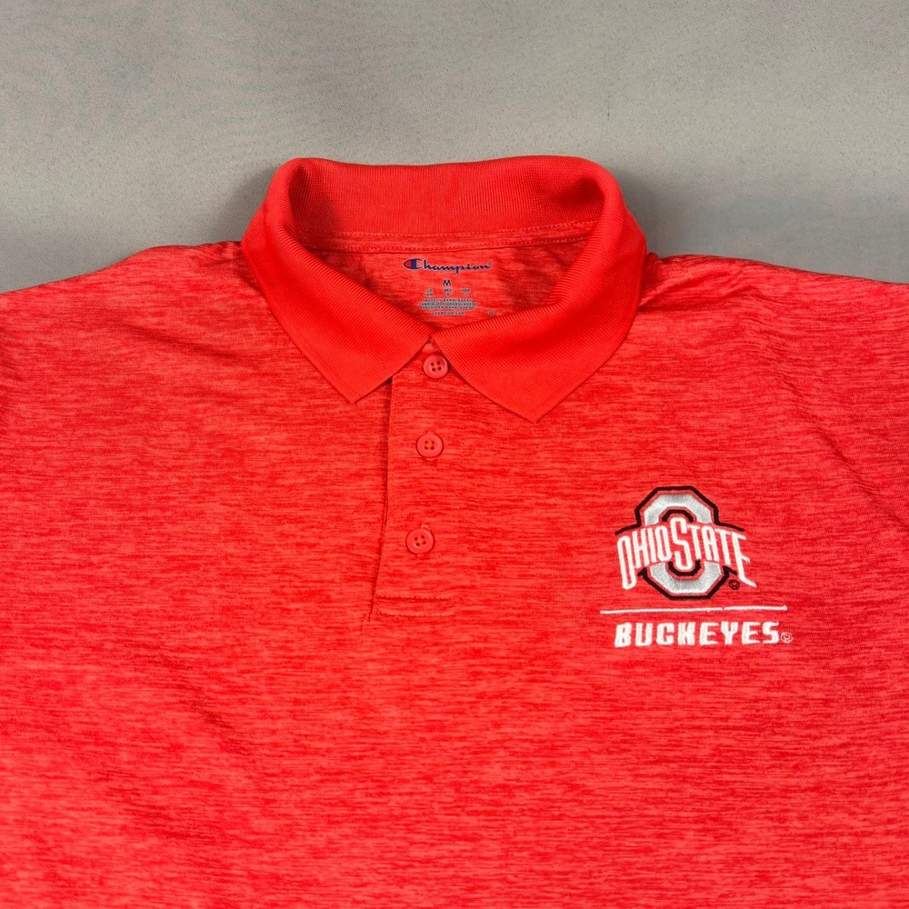 Champion Ohio State Buckeyes Polo Shirt Mens Medium Red Heathered NWT‎